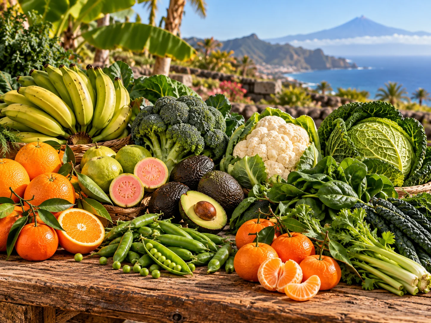 Productos de otoño en Canarias con calabaza, manga, uvas y granada